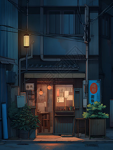 夜幕中的街角餐馆背景图片