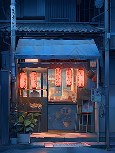 日本传统建筑一家传统的日本餐馆插画