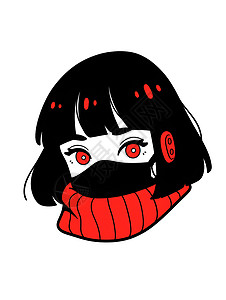 短发齐刘海戴着口罩的女孩插画