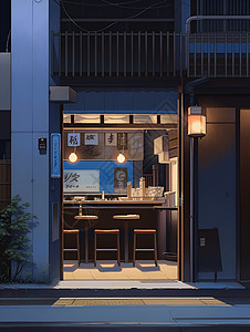日本黑暗街头街头的日本餐厅插画