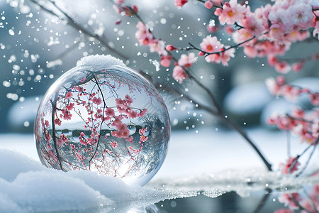 樱花雪雪中的水晶球设计图片