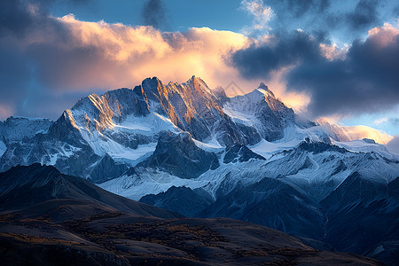 巅峰定制日出下的雪山巅峰背景