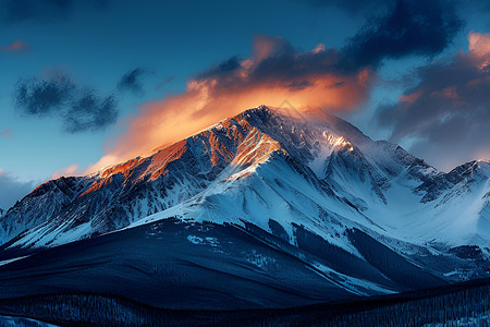 岩石雪山巅上的晨曦微光背景