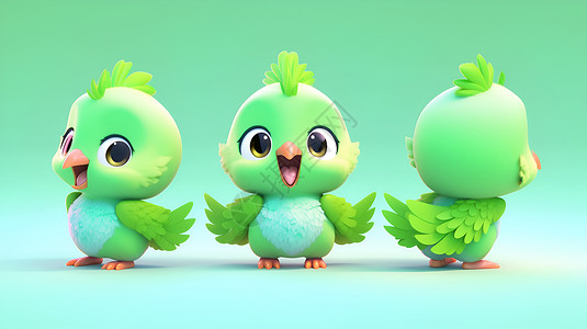 三只绿色的小鸟背景图片