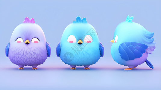 蓝紫色的三只鸟背景图片
