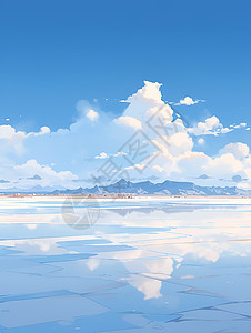 蓝天白云下的湖泊背景图片