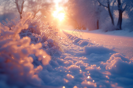 冬雪晨曦白雪皑的树木高清图片