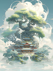 中国风树形立体画背景图片