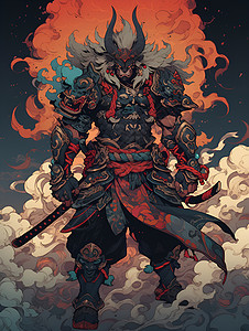 神秘战士与火云恶魔背景图片