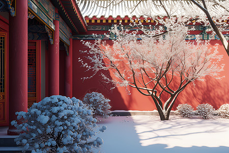 红墙雪景背景图片