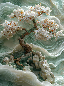 树模型仙境中的中国树插画