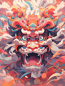 绚丽多彩的中国狮背景图片