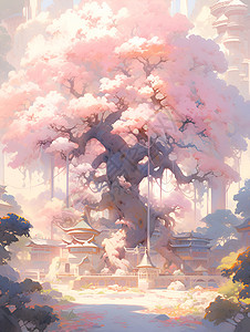 树木绽放粉色花朵盛开背景图片