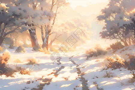 冬日白雪皑皑的小径背景图片