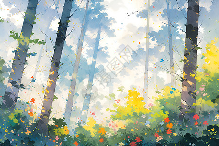 美丽的森林插画背景图片