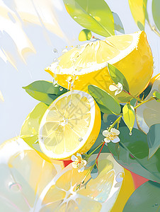 柠檬树上的一串柠檬背景图片