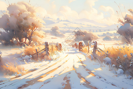 冬日农舍美景背景图片