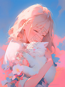 女子怀抱的猫咪背景图片