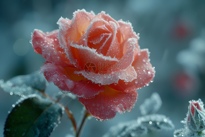 冬日风景中绽放的玫瑰图片