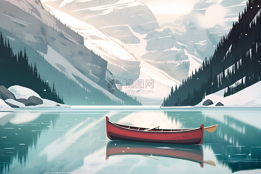 冰湖上的孤舟图片