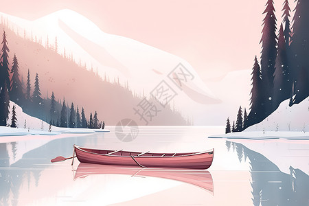冬日宁静孤舟湖畔背景图片