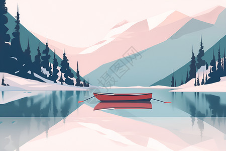 冬日宁静之悠然飘逸的独木舟背景图片