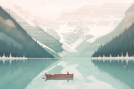 孤独的独木舟安静地滑行背景图片