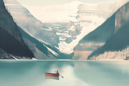 冰湖上孤舟悠然漂荡背景图片