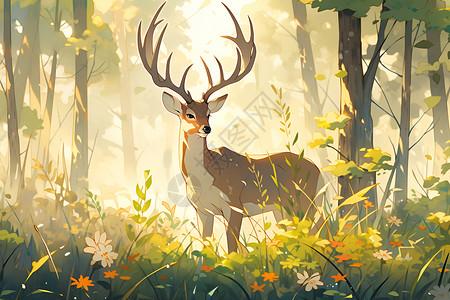 森林中的一头鹿背景图片