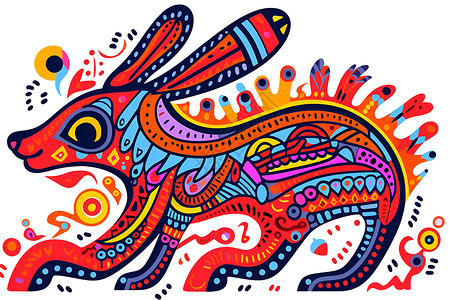 加彩装饰素材丰彩野兔与绘画的语言插画