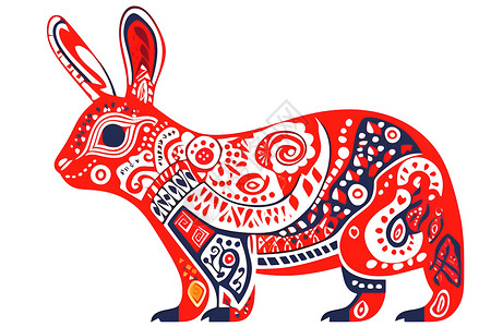 红装饰红兔剪影图案插画