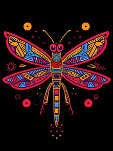 五彩斑斓的蜻蜓素描背景图片