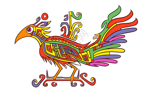 彩色长尾夹彩色长尾鸟的抽象图画插画