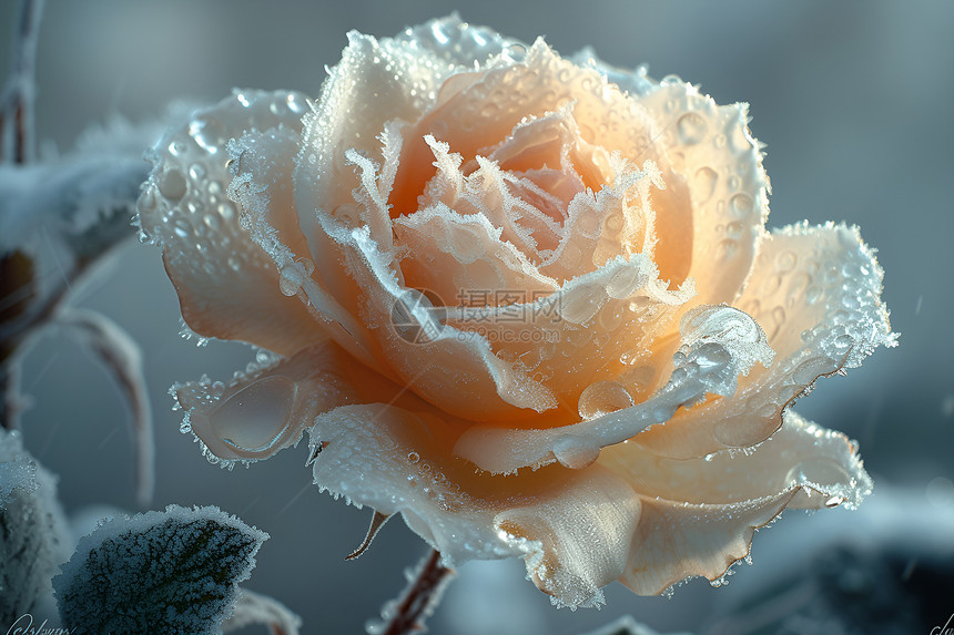 寒冬中的冰雕玫瑰图片