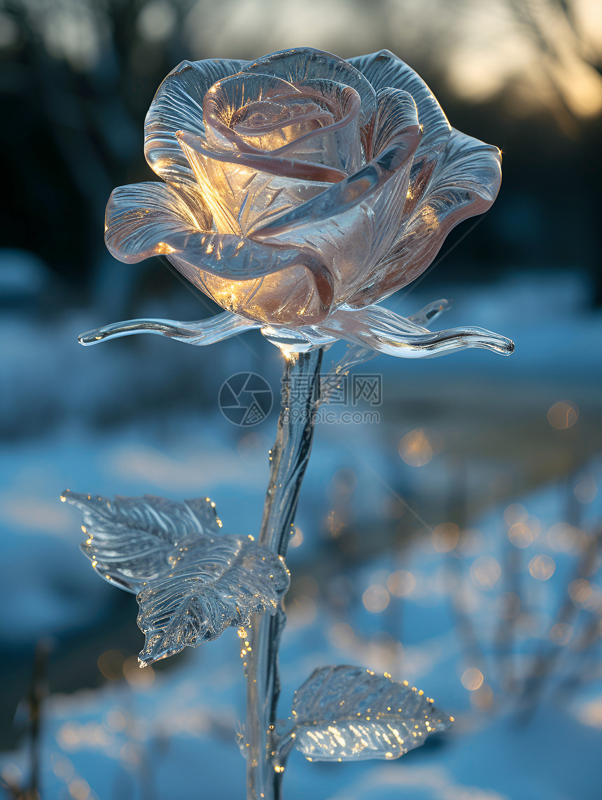 晶莹剔透的冰雕玫瑰图片
