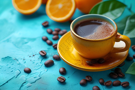 咖啡与橙子背景图片