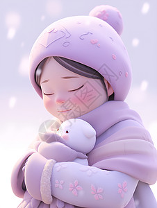 穿棉袄的小女孩雪中的童话插画
