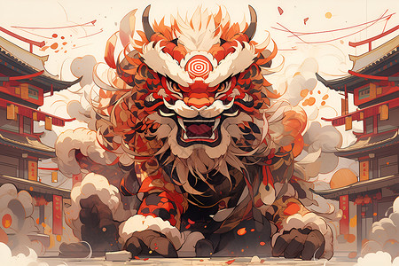 响亮展示的中国舞狮插画