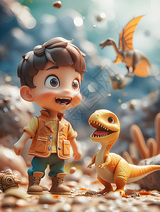 卡通的恐龙和男孩背景图片