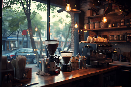 咖啡冲泡街景咖啡馆里的冲泡工具背景