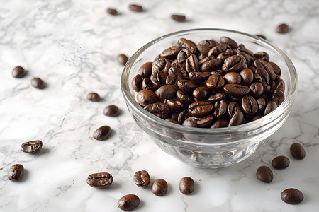 滴滴香醇玻璃碗里的咖啡豆背景
