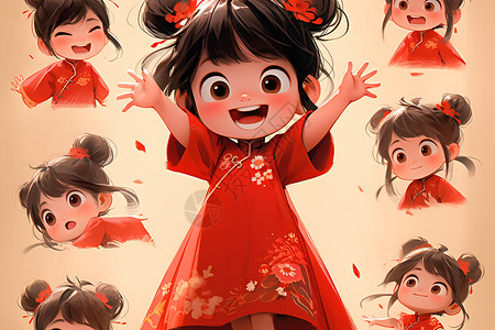 可爱的中国小女孩插画背景图片