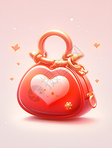 手提包包红色幸运袋与爱心标志插画