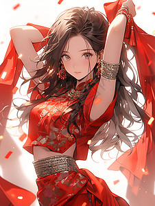 热情舞蹈的红衣女孩背景图片