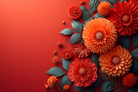 红色花朵的剪纸背景图片