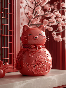 红色的招财猫背景图片