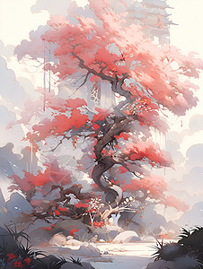 红叶古朴的树背景图片
