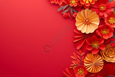 红花与剪纸背景图片