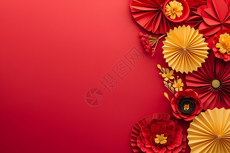 红色纸扇花朵美丽插画