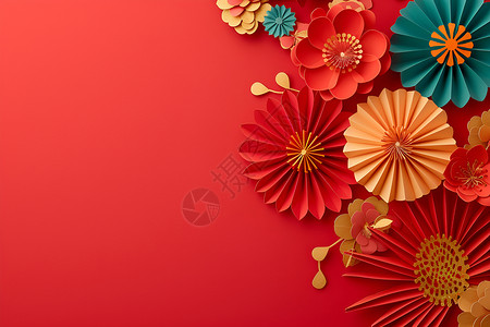 纸扇红花背景图片